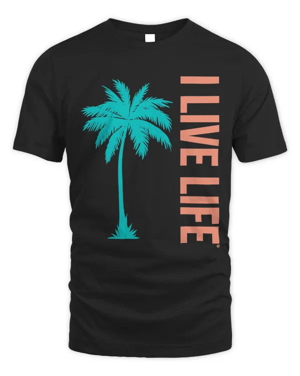 Palm Tree Silhouette Coral and Teal I Live Life