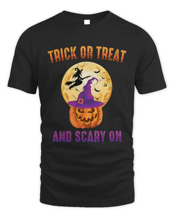pumpkin trick or treat and scary on moon witch