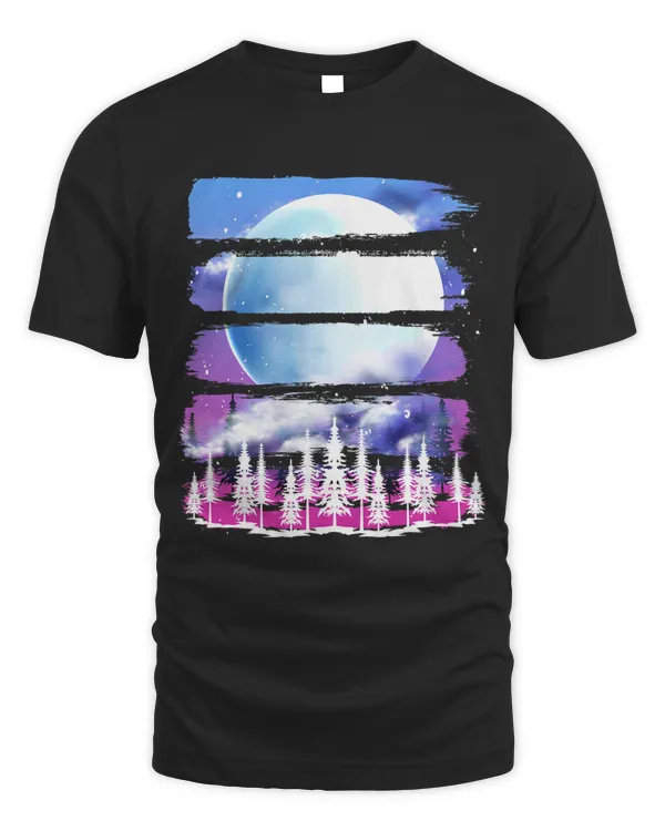 Retro Nature Lover Forest Trees Full Moon Moonlight Nature
