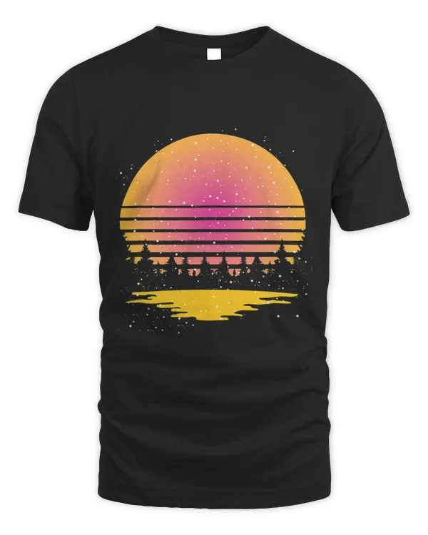 Retro Nature Wildlife Trees Reflection Full Moon Forest