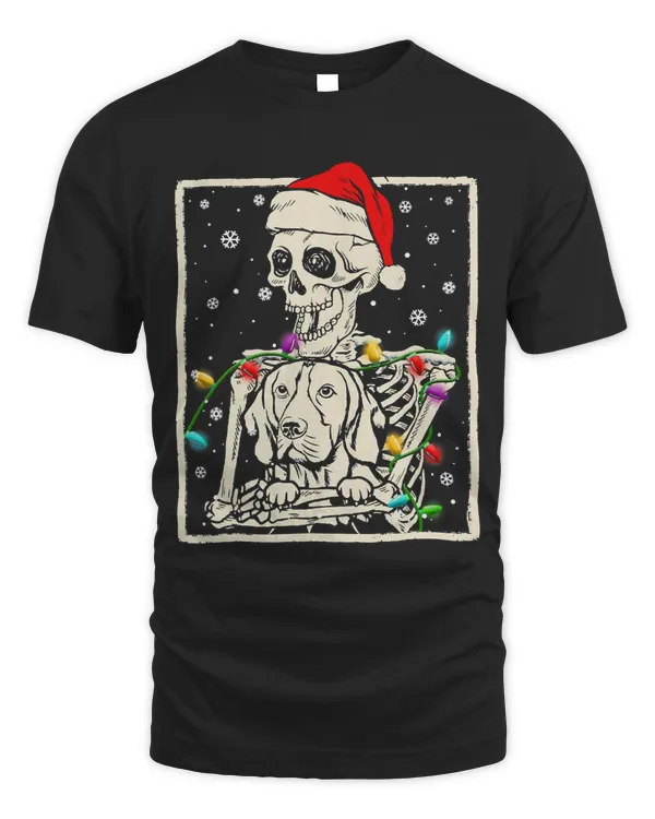 Funny Santa Skeleton Hug Beagle Dog Christmas Pajama61