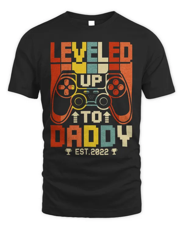 Mens Father Day Gaming Tee Dad Life Leveled Up To Daddy Est 2