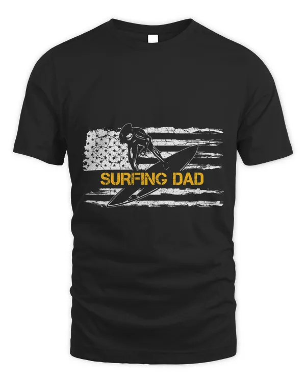 Surf Life Vintage American Flag Proud Surfing Dad Surfer Silhouette