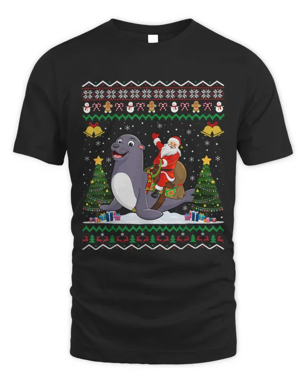 Seal Ugly Xmas Gift Santa Riding Seal Christmas