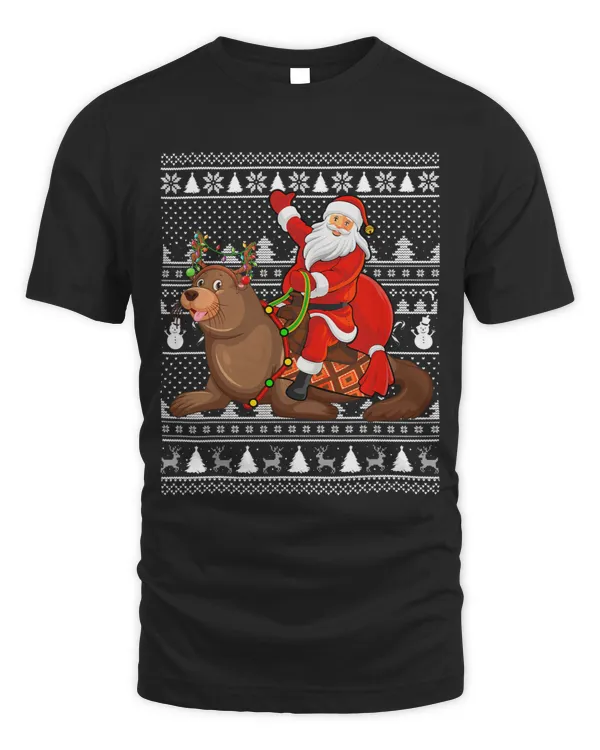 Seal Xmas Holiday Ugly Santa Riding Seal Christmas