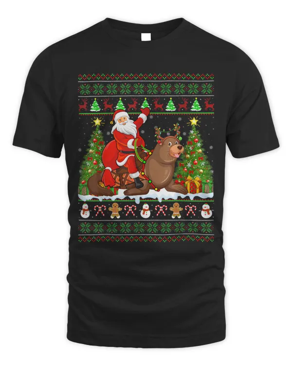 Seal Xmas Sweater Ugly Santa Riding Seal Christmas