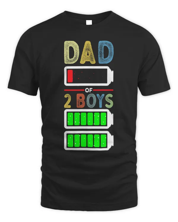 Mens Tired Dad of 2 Two Boys Low Battery Funny Fathers Day