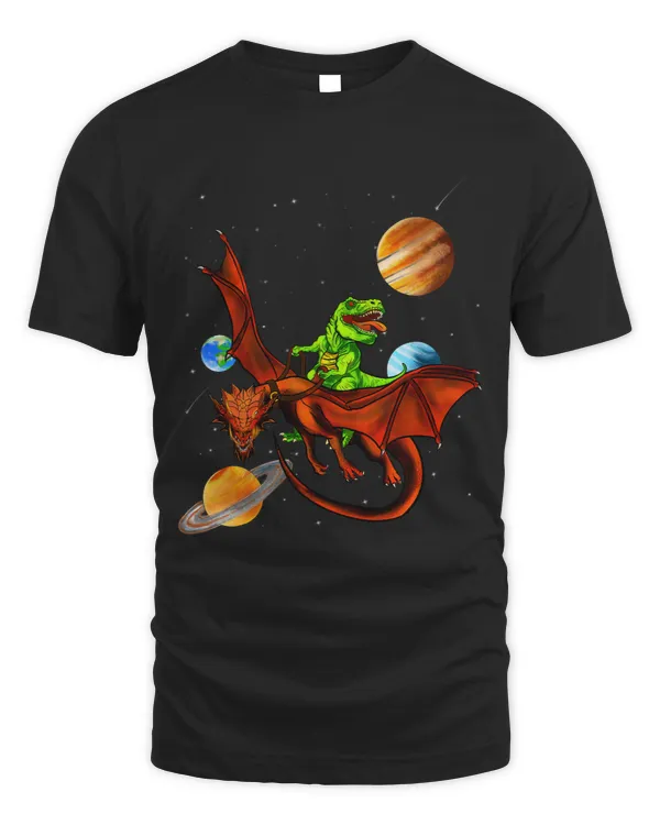 Dragons Dinosaur riding a dragon through the solar system in space