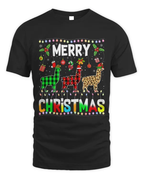 Merry Christmas Animals Alpaca Santa Hat Xmas Lights