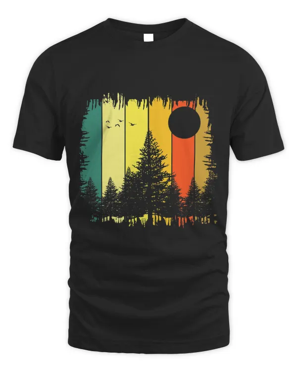 Retro Sun Minimalist Pine Tree Design Graphic Tee