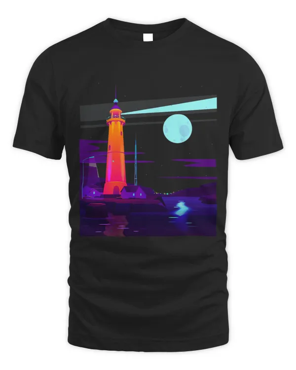 Vaporwave Lighthouse Purple Blue Synthwave Night Moon