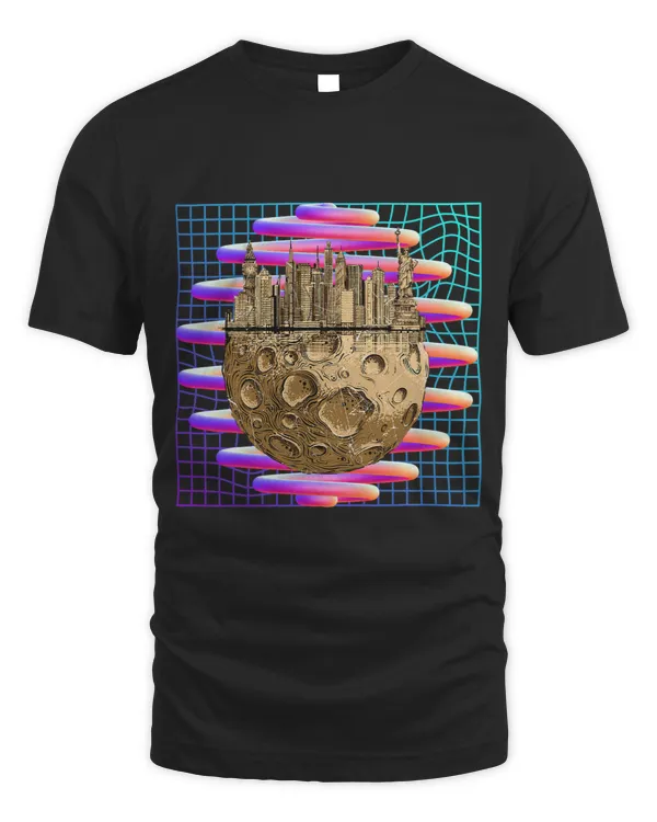 Vaporwave Moon City Cyberpunk Aesthetic Retro Y2K Grunge