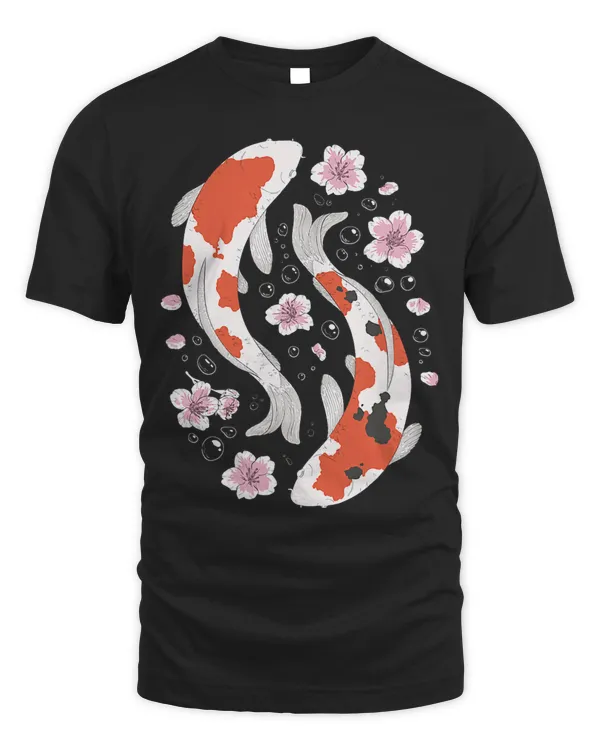 Retro yin yang kawaii Japanese koi fish and blossom sakura
