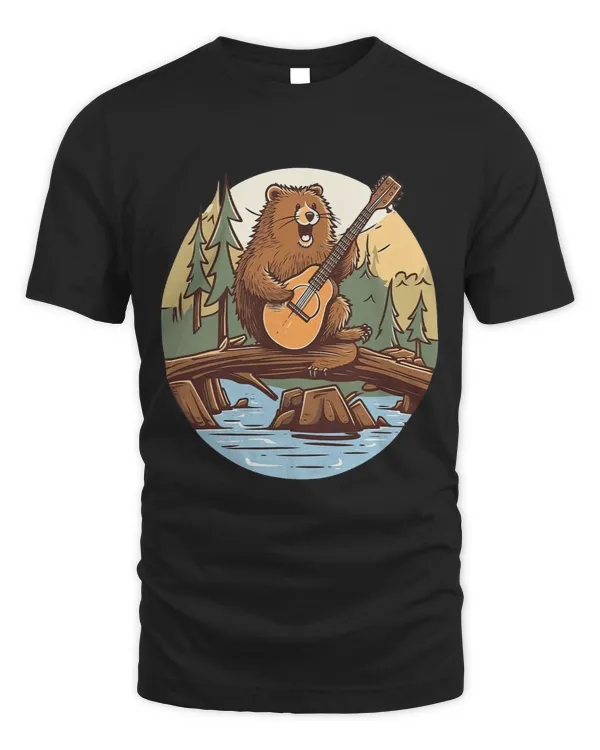 Guitarist Beaver Playing The Guitar On A Dam Cottagecore Guitar