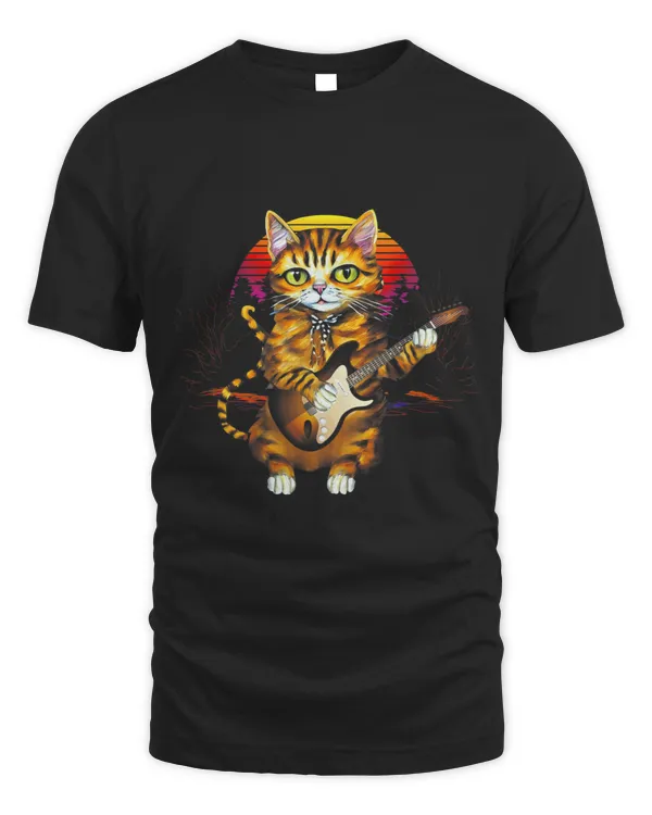 Guitarist Cat Rock Kitty On A Bass Electric Guitar Music Instrument Guitar