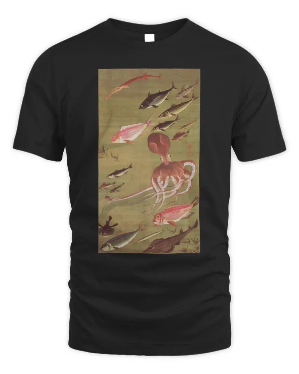 Octopus and Fish Artistic Tee for Japanese Arts Enthusiasts