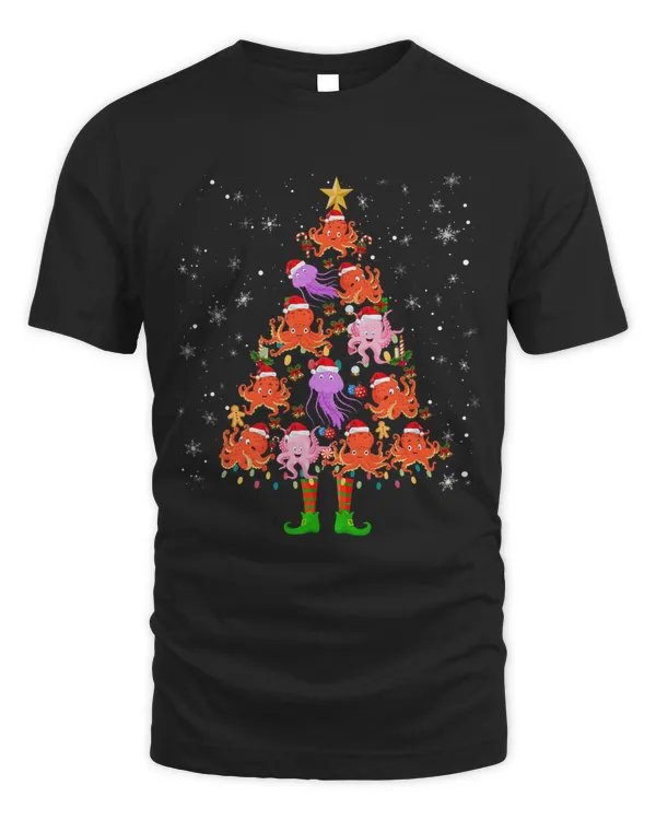 Octopus Christmas Tree Santa Hat Ugly Christmas Sweater