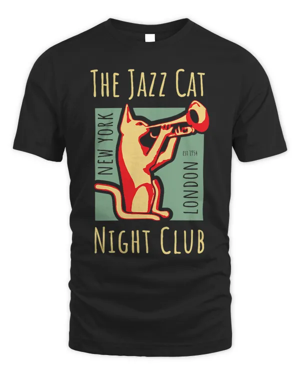 Trumpet Lover Vintage style jazz club poster with cat playing trumpet