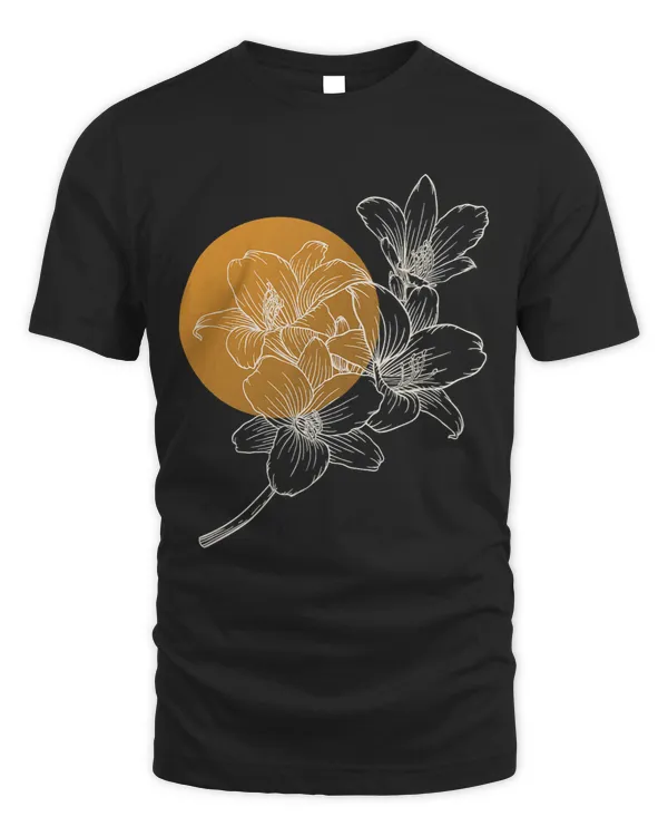 Trendy Classic Centered Flowers Outline with Sun