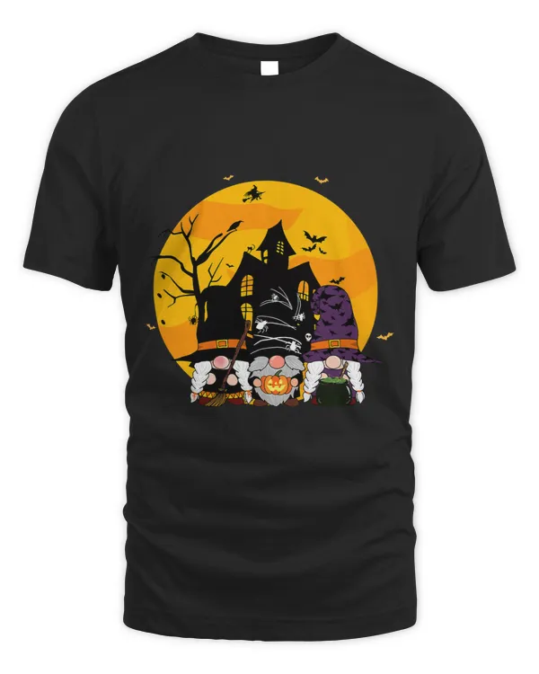 Three Gnomes Fall Pumpkin Halloween Moon Night Scary Palace