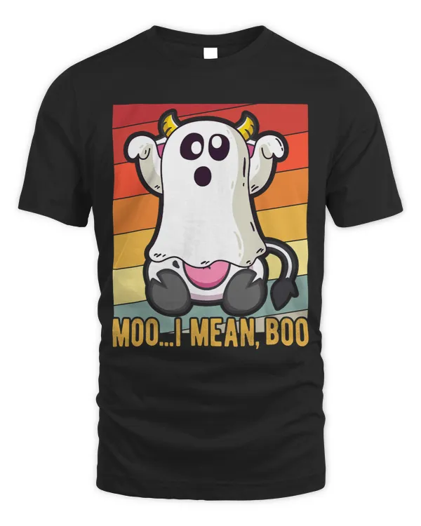 Vintage Ghost Moo I Mean Boo Pumpkin Moon Halloween Costume