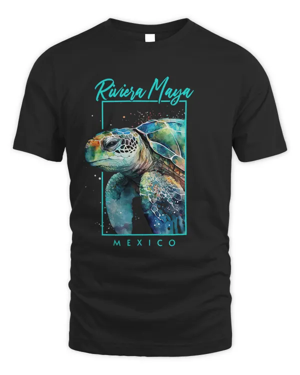 Riviera Maya Mexico Watercolor Sea Turtle Portrait