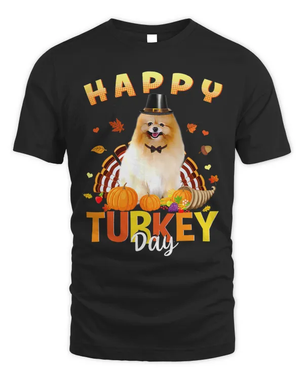 Happy Turkey Day Pomeranian Thanksgiving Day Tees Holiday