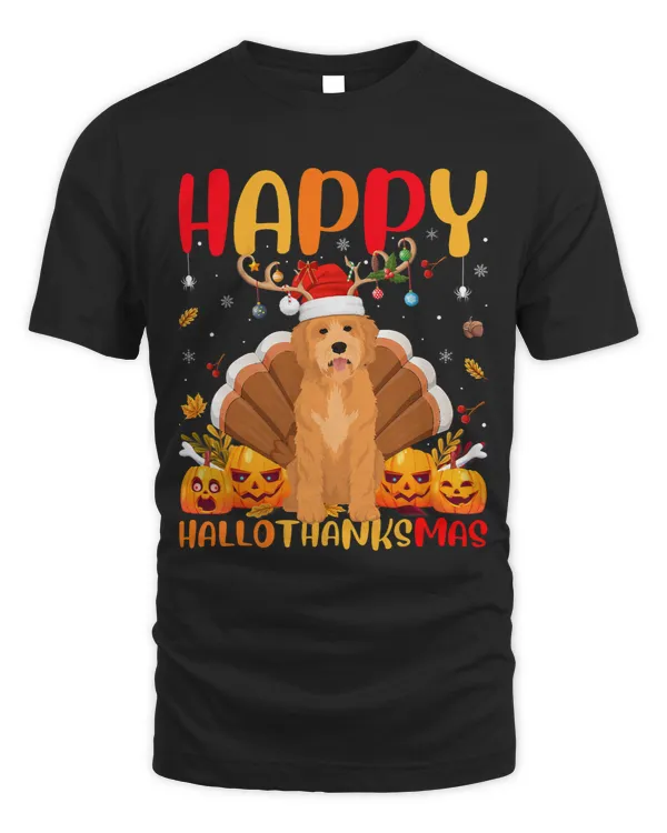 Funny Dog Lover Happy Goldendoodle Dog HelloThanksMas
