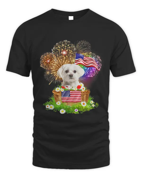 Funny Maltese Dogs Firework July Basket US Flag 4th of July