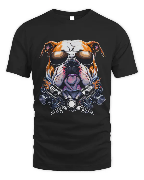 English Bulldog with Sunglasses Retro Biker Dog Lover