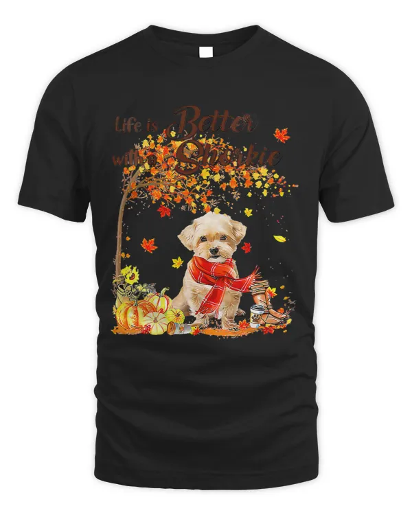 Shorkie Maple Tree Thanksgiving Day Cute Dog Fall