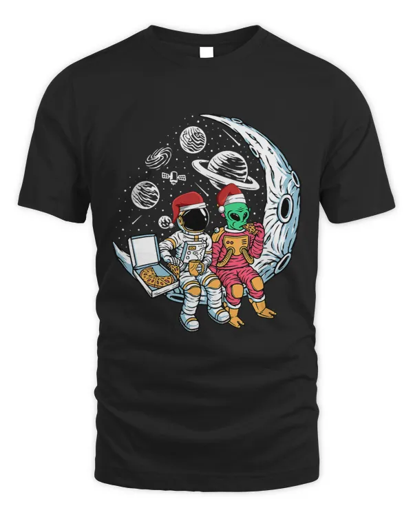 Alien Astronaut Eating Pizza Christmas Pajama Funny XMas