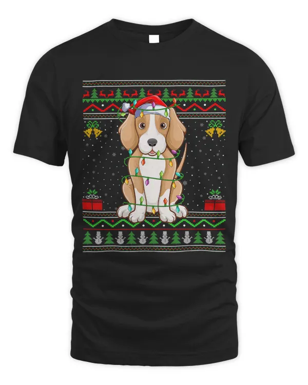 Ugly Xmas Sweater Style Santa Foxhound Dog Christmas