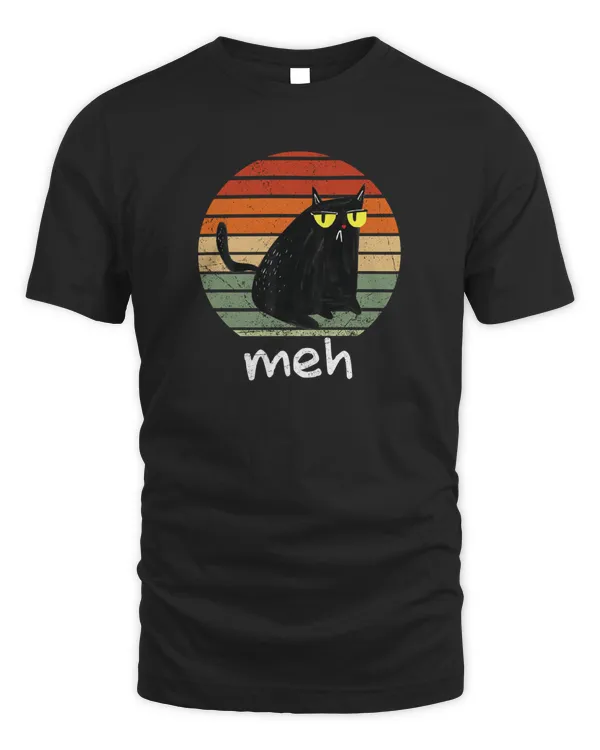 Vintage Black Cat Shirt Meh Cat Meow Kitty Cat Lover
