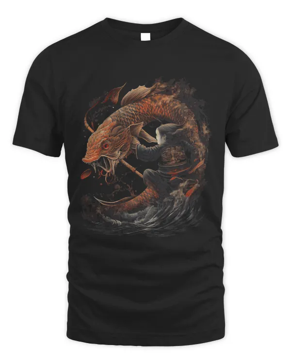 Fighting the Giant Carp Japanese Graphic Tees Men Women