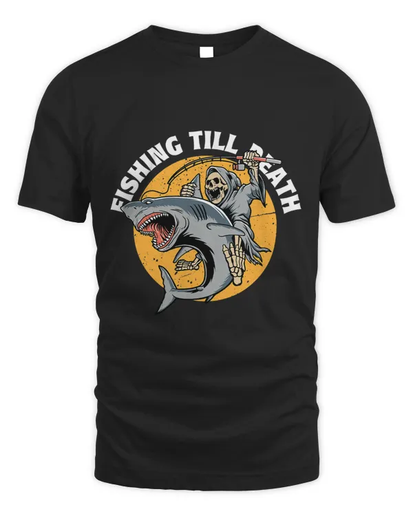 Skeleton Skull Riding Shark Fishing Till Death Fisherman