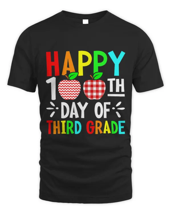 happy 100th day of 3rd third grade crew buffalo plaid apple