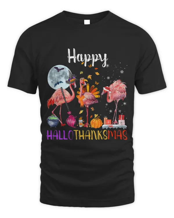 Happy Hallothanksmas Flamigo Lover Halloween Merry Christmas