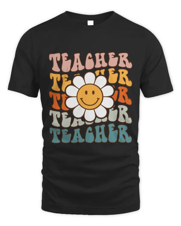 Retro Teacher Daisy Colorful - Elementary School Teacher Sweatshirt, First Day Of School Crewneck, Teacher Squad Shirts