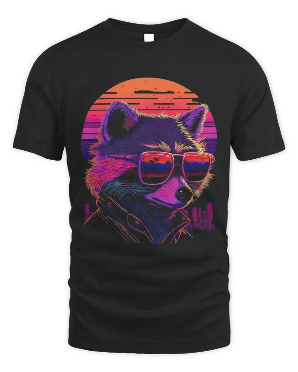 Raccoons With Sunglasses Common Raccoon Retro 80 Style