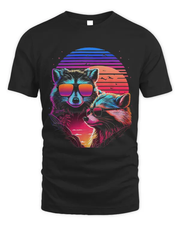 Raccoons With Sunglasses Retro Procyon Lotor 80 Style