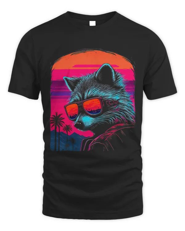 Raccoons With Sunglasses Retro Retrowave Sunset 80s Style