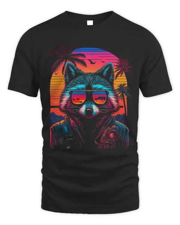 Raccoons With Sunglasses Retro Sunset 80 Style 1