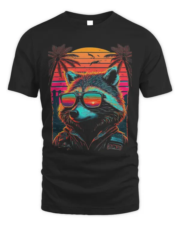 Raccoons With Sunglasses Retro Sunset 80s Style