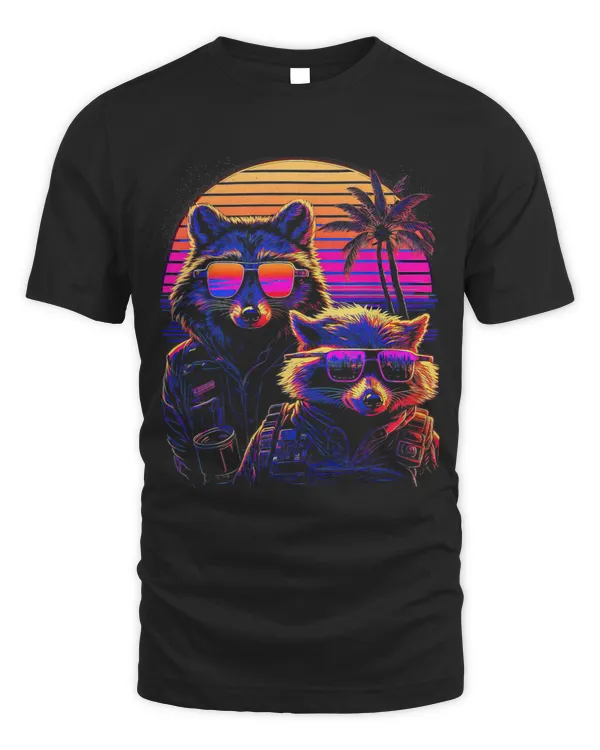 Raccoons With Sunglasses Retro Vintage 80 Style 1
