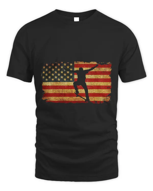 Vintage US Flag Skateboarding T Shirt Retro Skateboard Shirt
