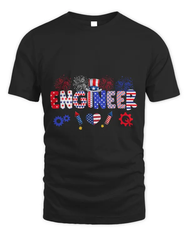 Engineer Proud American Flag Fireworks Happy 4th Of July