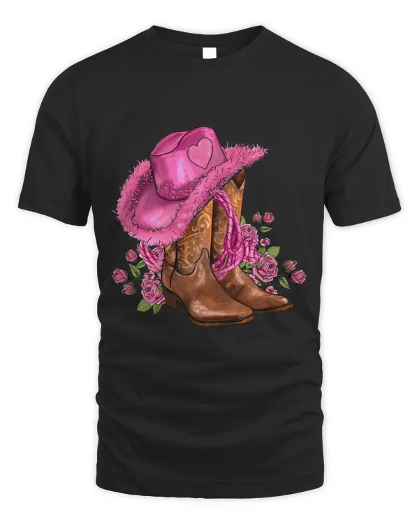 Floral Pink Cowgirl Boots And Hat Valentines Western Country