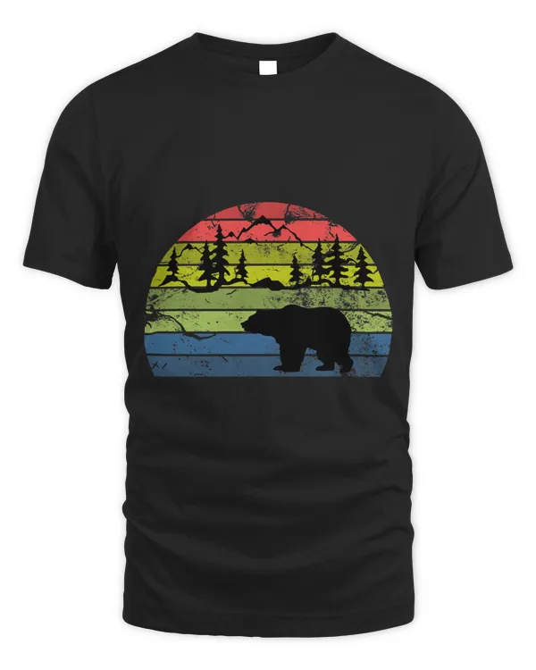 Bears Vintage retro bear sunset mountain pine trees wilderness