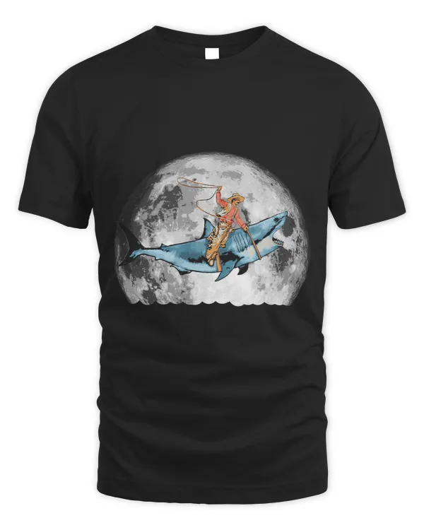 Shark Lover Rodeo Cowboy Riding Great White Moon Funny